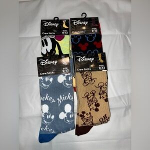 💰Disney Mickey Mouse Goofy Crew Socks Bundle 4 Pairs Size 9-13 Character